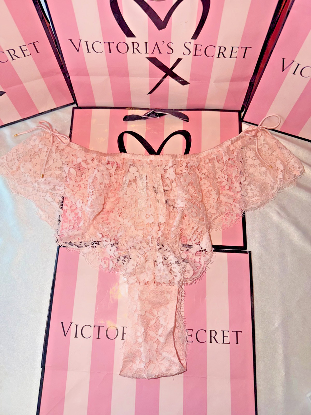 Atelier For Victoria's Secret Lace High Waist Lace Satin Bows Panty Large